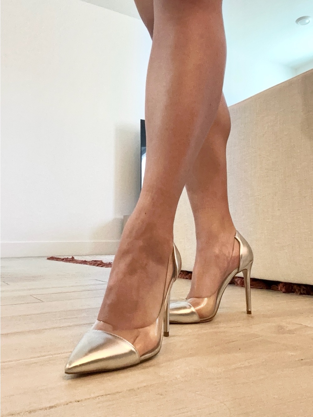 Silver Metallic Clear PVC Pointed Toe Stiletto Pumps Heels